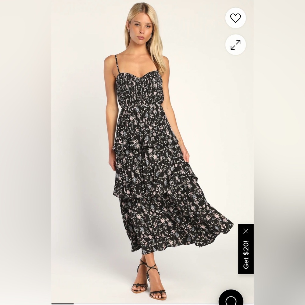 Lulu’s - Cascading Crush Black Floral Print Tiered Bustier
Midi Dress